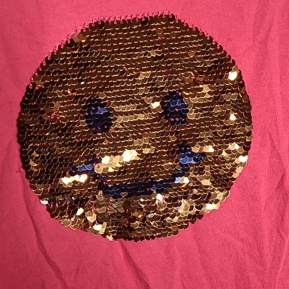 Gymboree Girls Large sequin sparkly smiley face long sleeve pink Tshirt